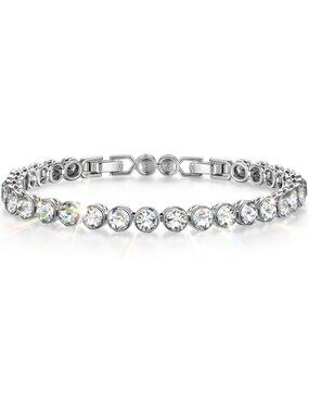 Women's Diamond White Birthstone Tennis Swarovski Crystals Adjustable Bracelet